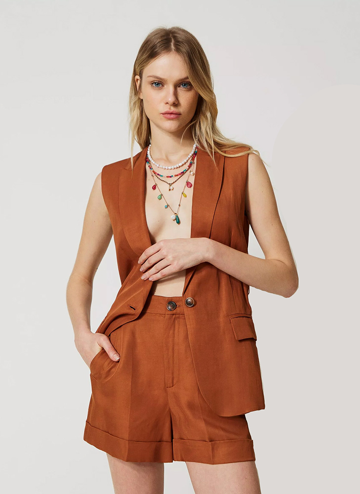 Linen and viscose shorts regular